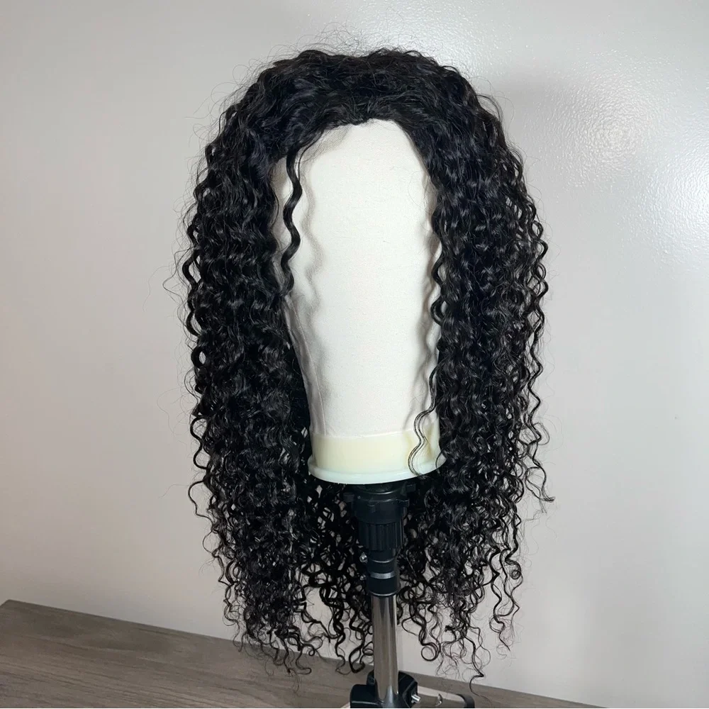 Isee Natural Black Water Wave Human Hair Glueless 26 Inch Half Wig